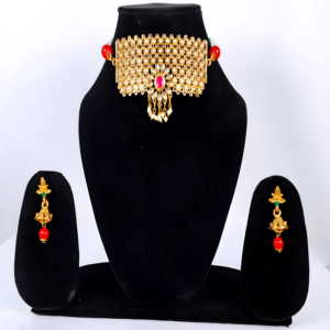 Premium jewellery Women's Gold Plated Beads Embellished Rajasthani Set With Earrings